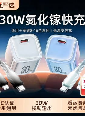 适用苹果PD30W充电头快充充电器氮化镓小冰块手机插头适用iPhone16/15/14/13/12编织数据线套装快充线