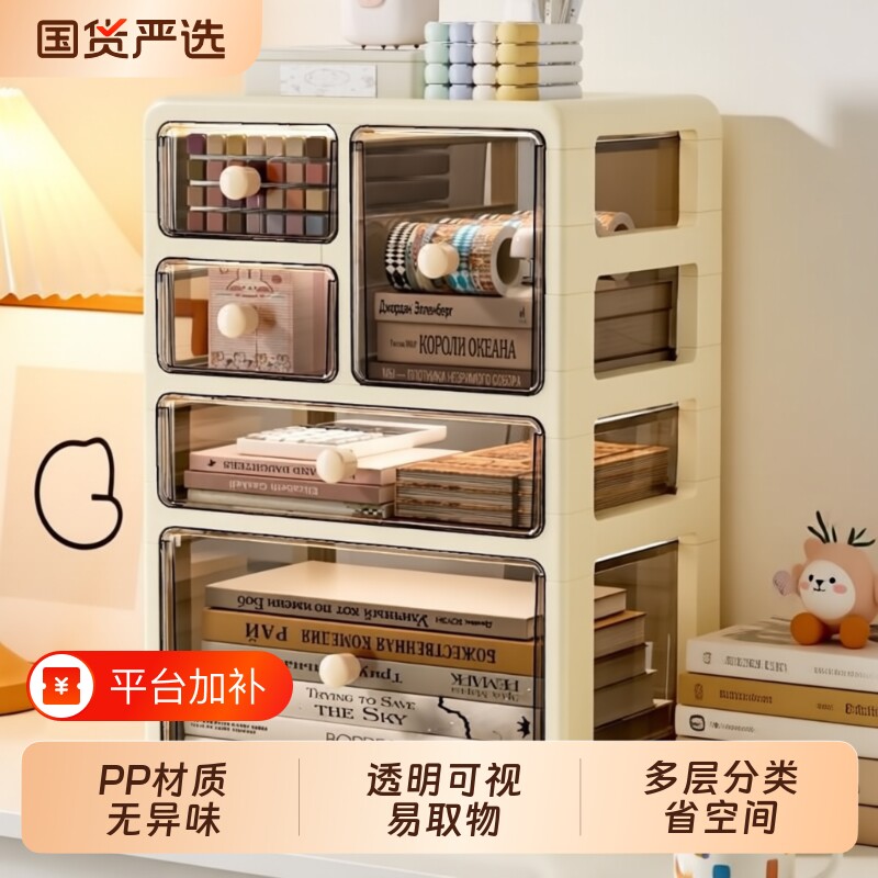 宿舍桌面收纳盒抽屉式透明书桌文具杂物置物架整理储物盒多层分层