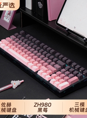 佐赫ZH980黑莓侧刻机械键盘电竞游戏有线蓝牙办公静音轴人体工学