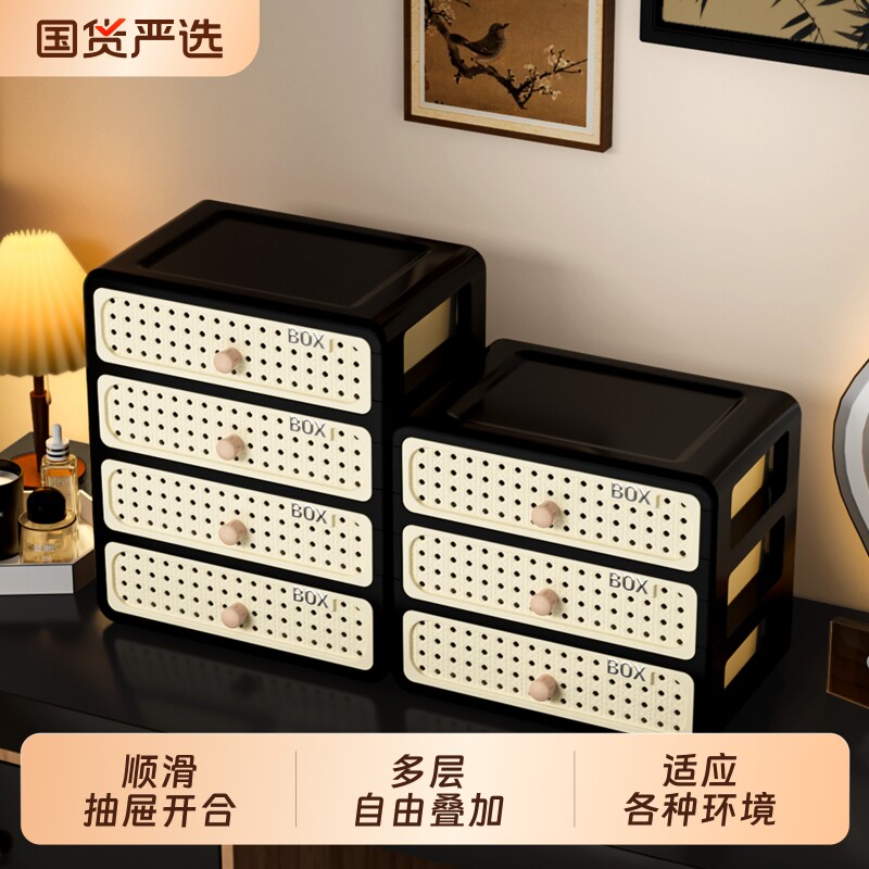 中古风收纳盒桌面入户门摆件置物盒抽屉式化妆品储物盒玄关带抽屉图片