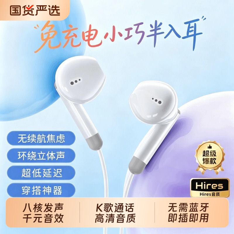 耳机有线半入耳式type-c接口圆孔电脑手机适用于平板安卓苹果通用