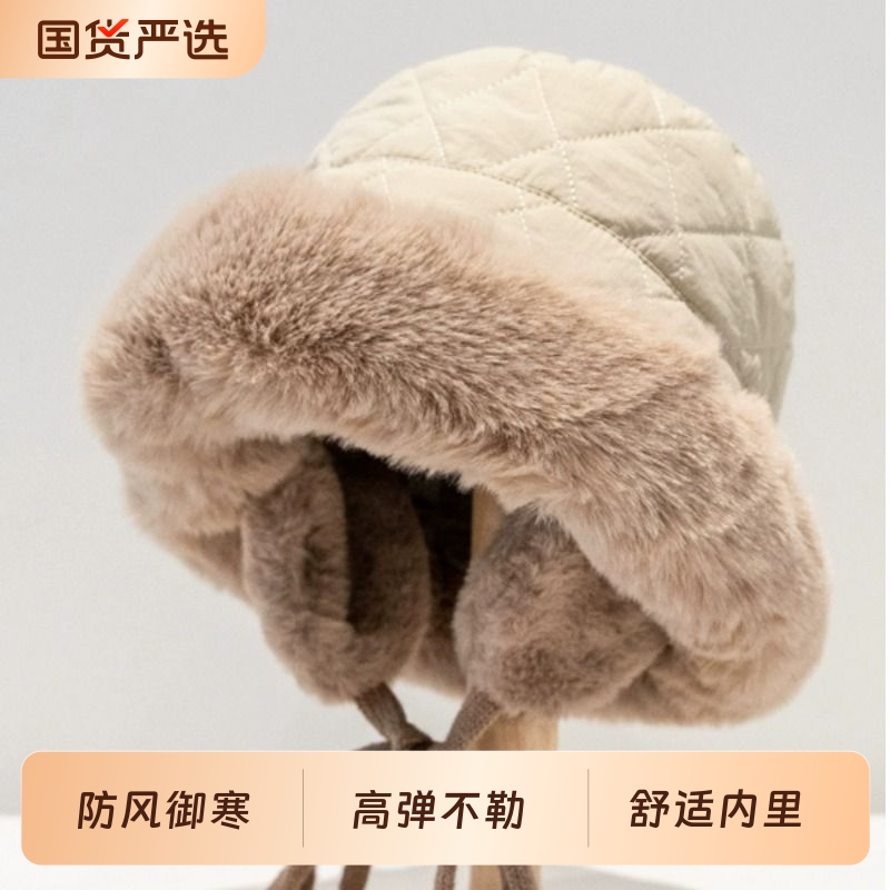 大脸蒙古护耳渔夫帽子男女秋冬季骑车显脸小加绒加厚盆帽防风保暖