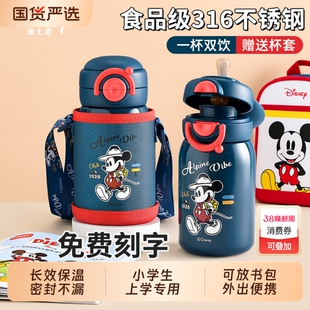 迪士尼儿童保温杯男孩吸管水杯幼儿园小学生上学专用直饮水壶316
