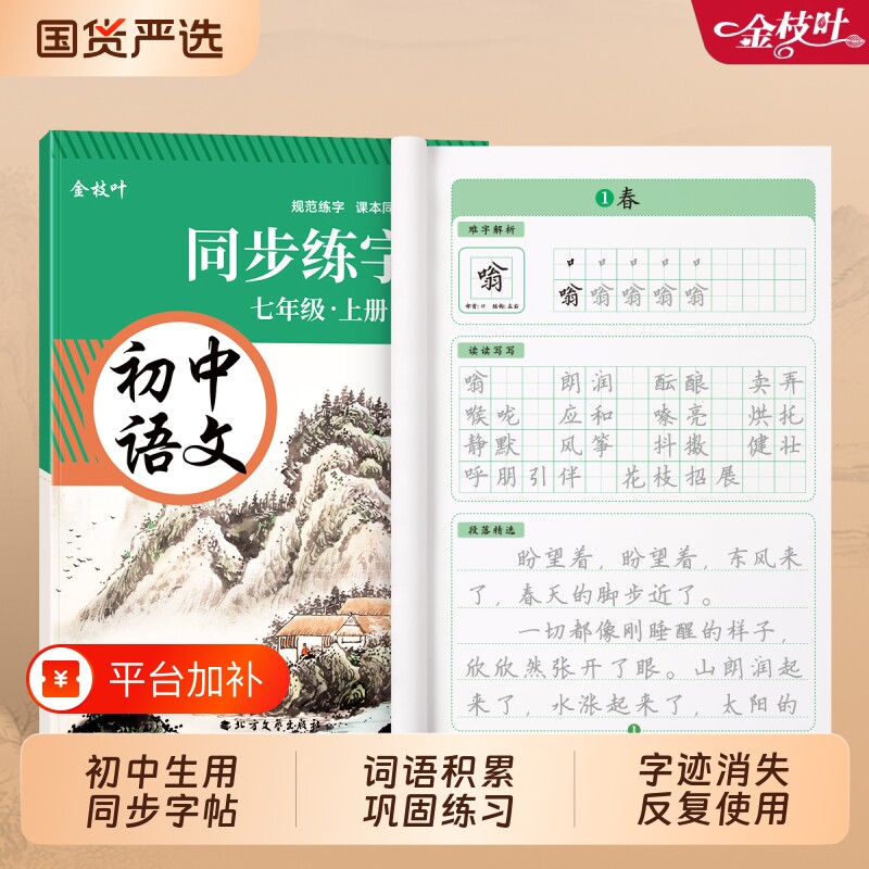 七年级八九年级下册上册语文同步练字帖初中生专用人教版楷书字体小升初临摹硬笔书法字帖初一中学生正楷钢笔练字本描红本每日