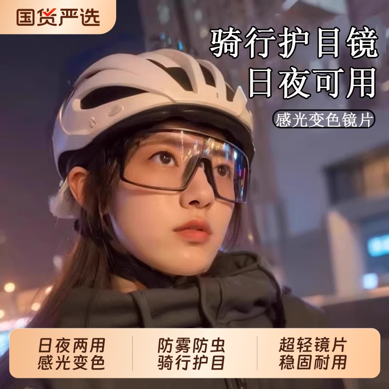 骑行眼镜护目镜自行车山地车日夜两用变色防风透明夜骑防虫防沙尘