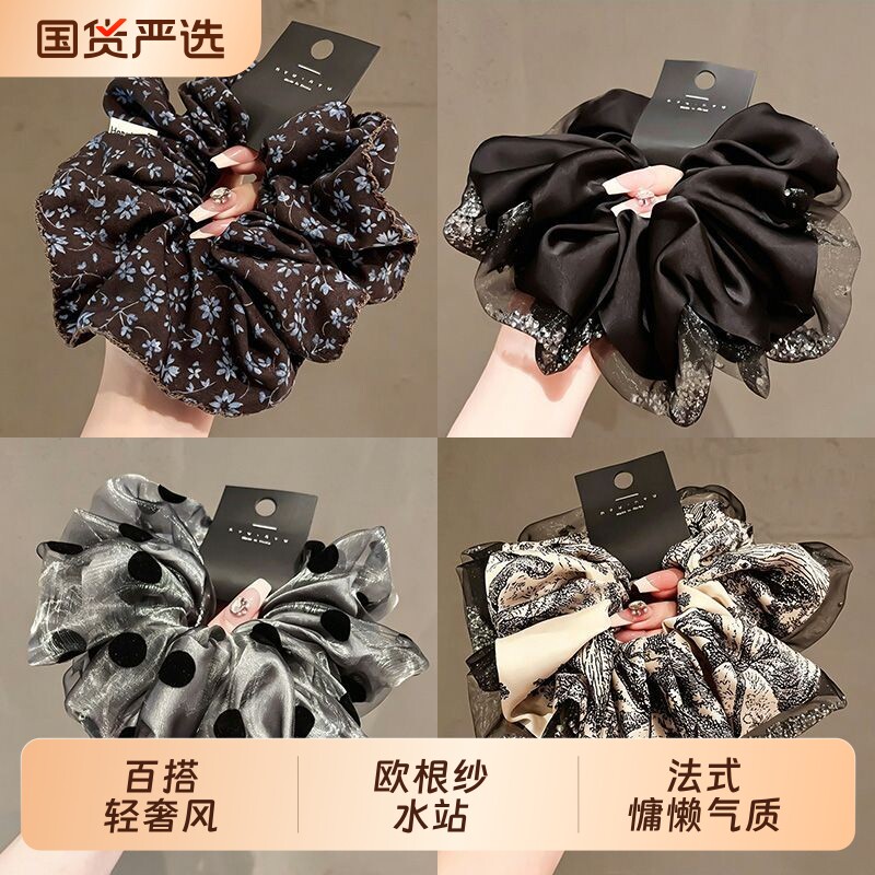 法式大肠头花发圈珍珠黑色新款丸子头发发饰头绳气质发绳轻奢风图片