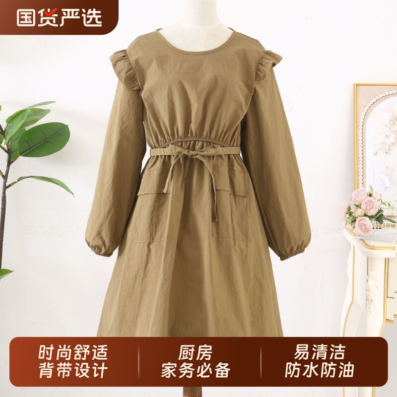 韩版公主系厨房居家服防污美甲防水花店长袖围裙工作服反穿罩衣