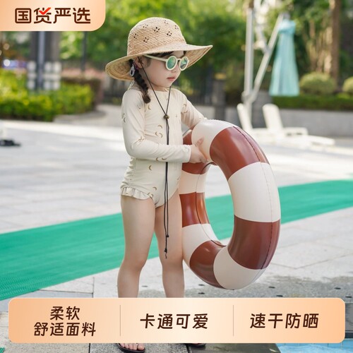 女童泳衣宝宝夏季长袖新款ins洋气防晒速干泳装碎花连体游泳衣