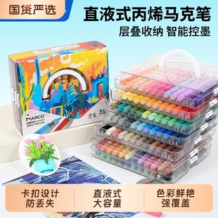 Marco马可直液式丙烯马克笔美术生专用美术水性小学生软头不透色可叠色儿童水彩笔画笔层叠双头防水专业