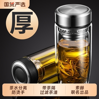 高硼硅玻璃杯水杯便携大容量加厚带盖食品级材质耐高温摔不烂防爆