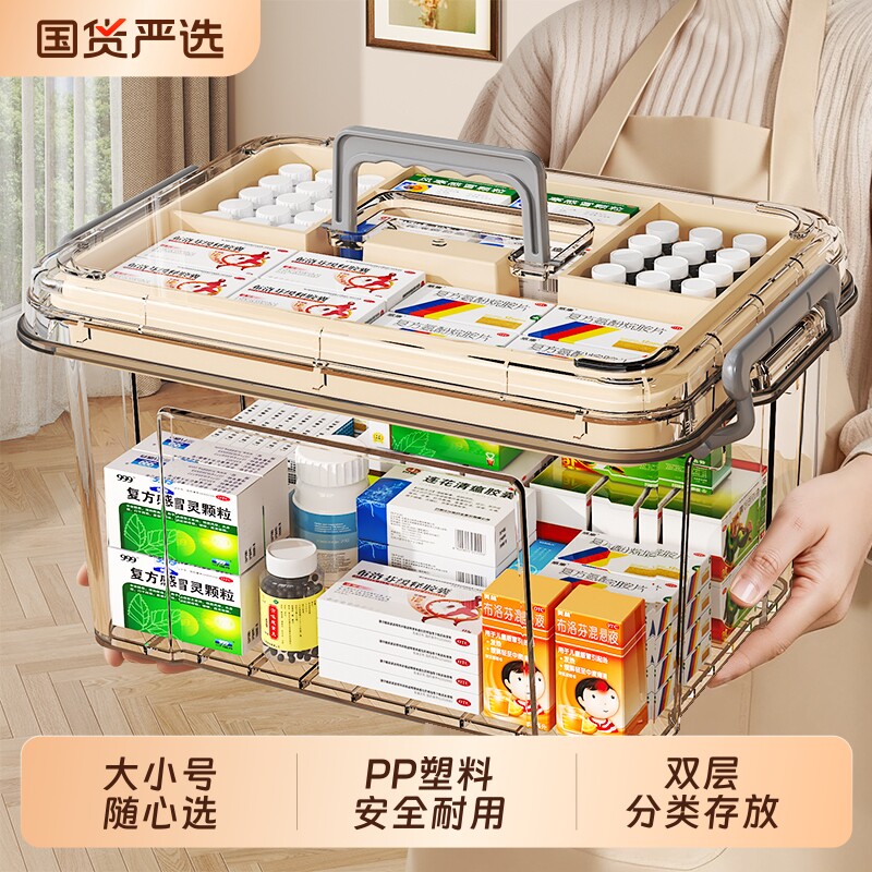 多层药箱家庭装家用医药箱大容量药物医疗急救药盒收纳盒透明特大