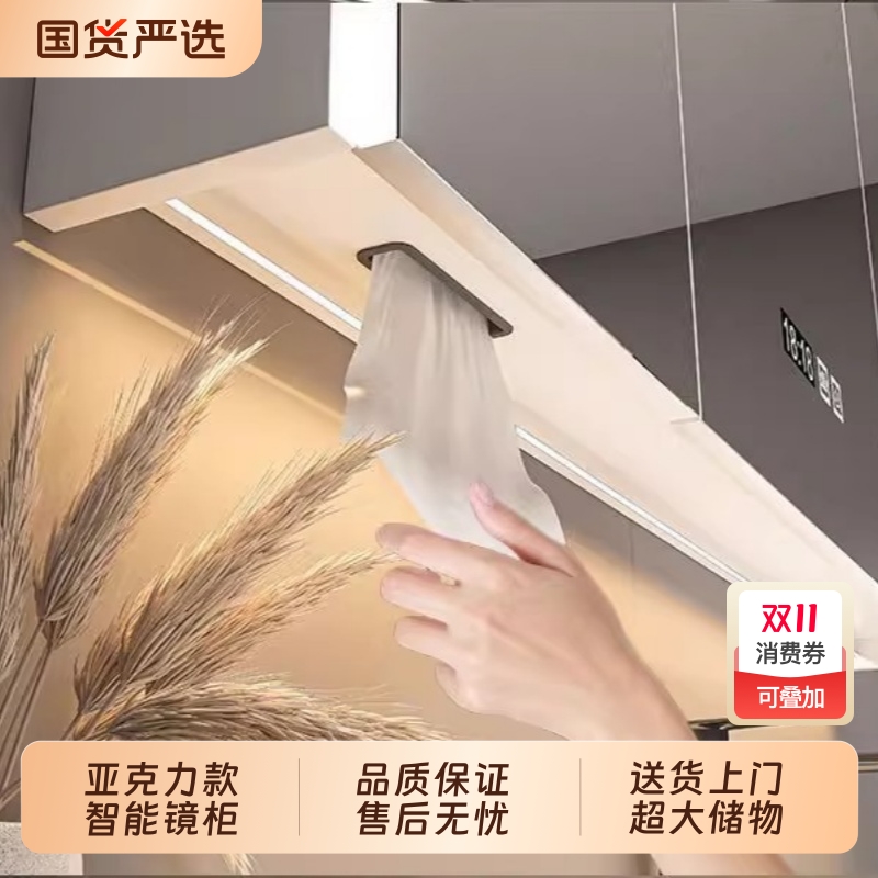 新款智能浴室镜柜实木带灯除雾