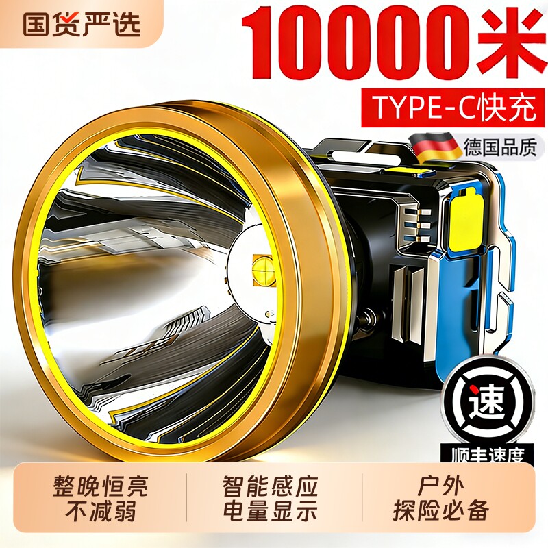 新头戴式强光头灯钓鱼专用超长续航100小时充电超亮户外照明矿灯