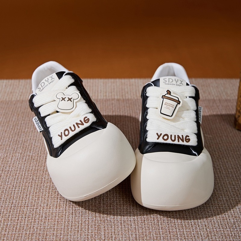 厚底小白鞋2026春季增高6CM丑萌大头鞋透气百搭面包鞋女圆头鞋