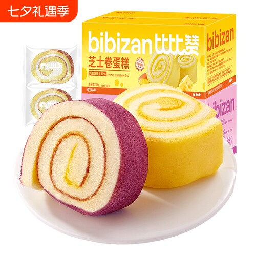 比比赞面包瑞士卷蛋糕早餐整箱紫薯卷休闲食品夹心芝士美味好吃
