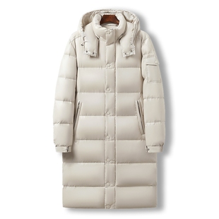 加厚保暖长款 OVJF2025年新款 冬季 羽绒服男士 亮面户外连帽外套 爆款