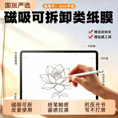 适用全系vivopad6pro磁吸se/air类纸膜pad2/3pro开孔pad5/5e/5pro抗反光iqoopro绘画专用iqoopad2/5反复使用