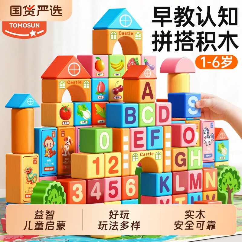 儿童积木益智拼装玩具3到6岁男智力开发大脑思维实木质大颗粒早教