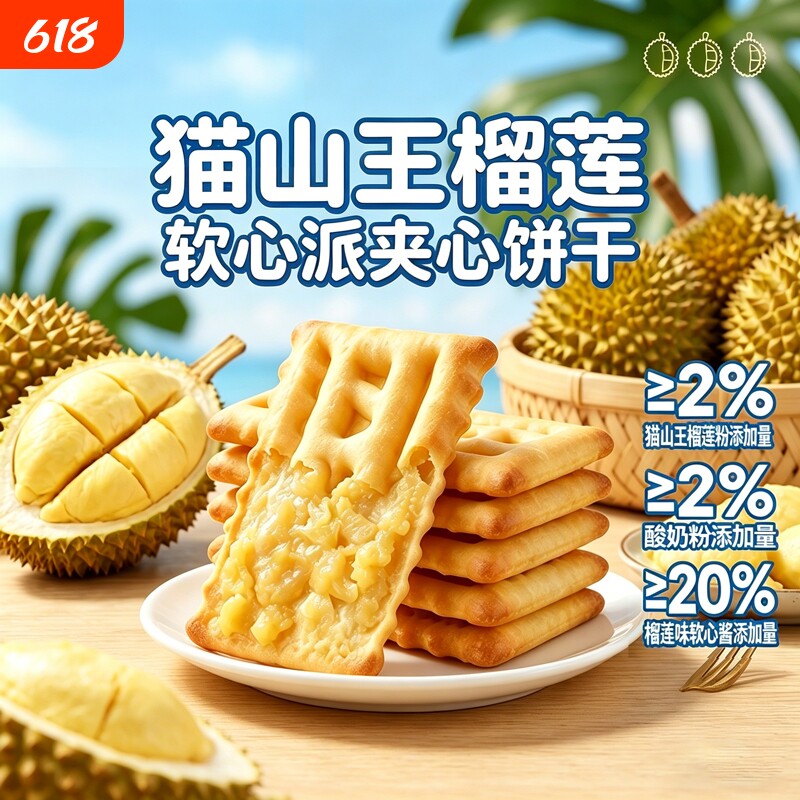 煌记猫山王榴莲软心派夹心饼干果酱休闲零食独立包装草莓凤梨