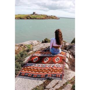 黑红基利姆户外北欧民族风挂毯休闲盖毯装饰地毯床头毯桌布沙发毯