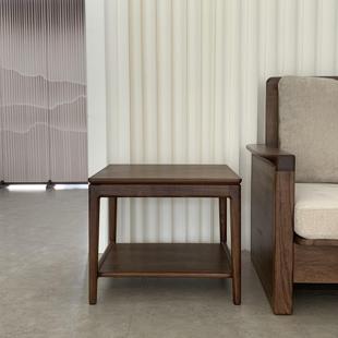 全实木沙发边几现代简约黑胡桃角几客厅家用双层置物方几原木榫卯