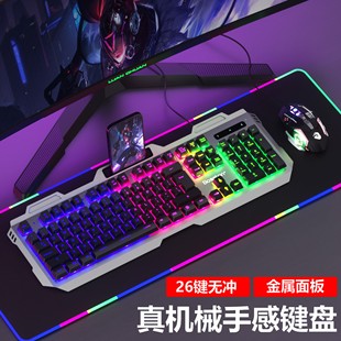 发光电脑台式 双飞蛇真机械手感有线键盘鼠标套装 USB有字符灯光悬