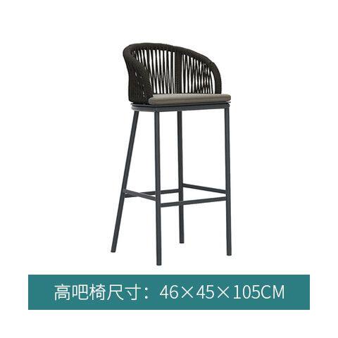 定制户外藤编吧椅高端高脚凳室外藤椅别墅露天酒吧实木吧凳吧台椅