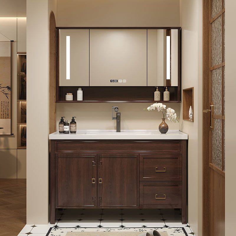 橡木简约现代智能浴室柜镜柜组合烤漆实木新中式卫生间洗漱台陶瓷,家装主材,浴室柜组合,淘宝优惠券,粉丝福利购,淘宝优惠卷