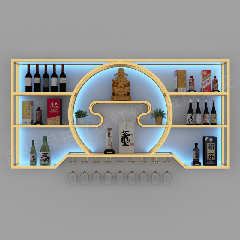 中式红酒架子葡萄白酒柜靠墙壁挂式置物架酒吧铁艺展示架创意博古