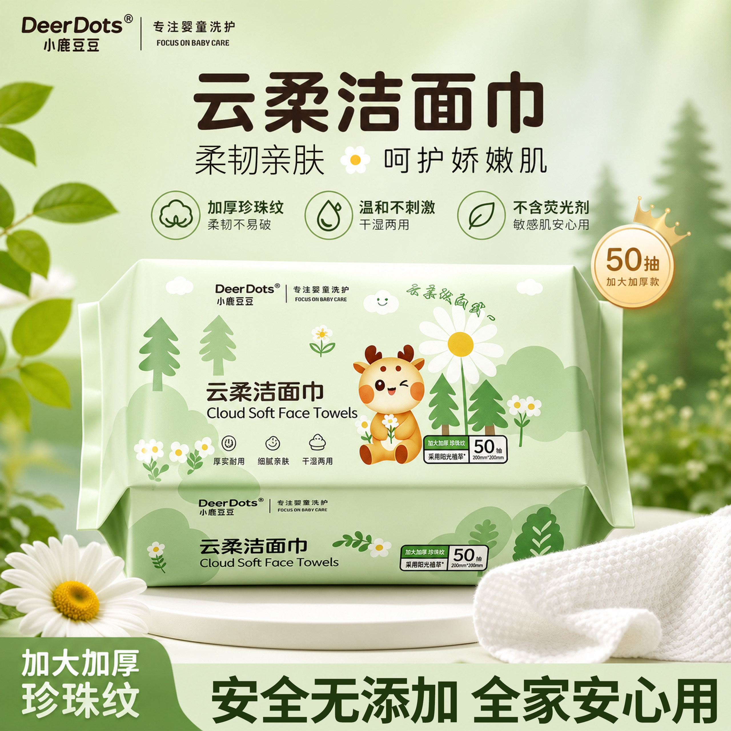 小鹿豆豆一次性洗脸巾干湿两用绵柔巾珍珠纹洁面巾母婴可用擦脸巾