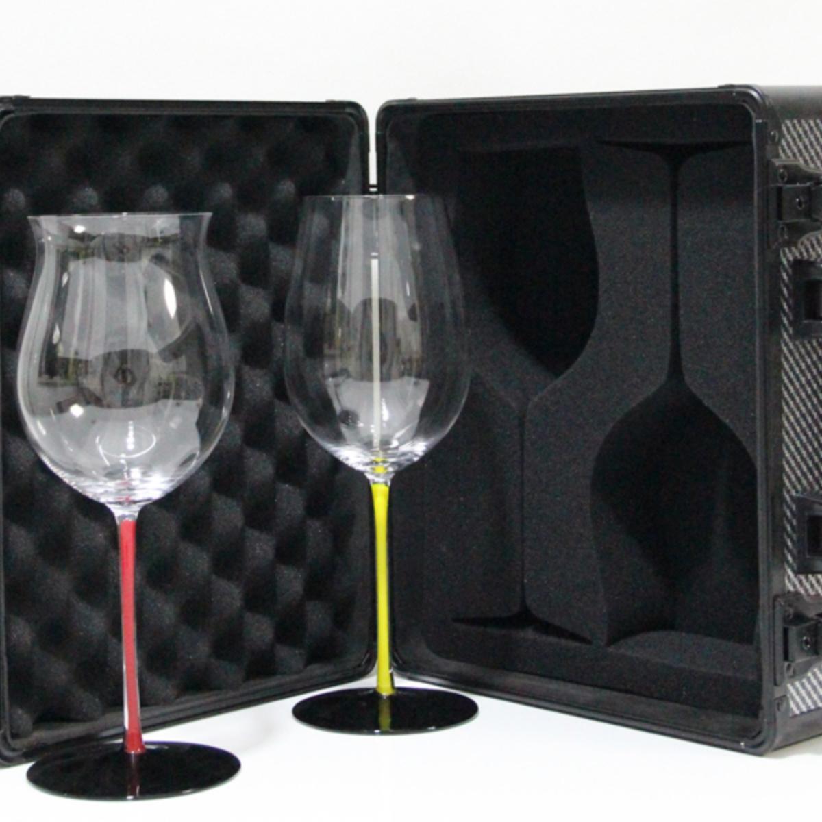 轻奢红杆黑底勃艮第水晶红酒杯收纳箱高端黑领结波尔多葡萄酒杯子