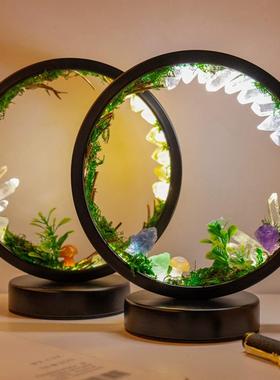 天然水晶原石蘑菇森系圆形小夜灯 usb家居客厅装饰氛围灯饰摆件