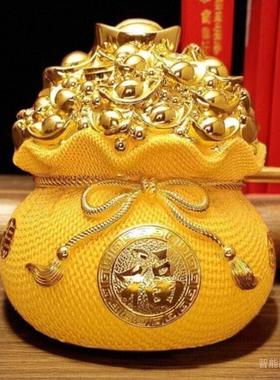 福袋摆件存钱罐招财钱袋中式红色金色家居客厅酒柜装饰品乔迁礼品