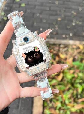 适用小天才儿童电话手表表带z9少年z8a/z7s/z6pro闪粉保护壳套q1a