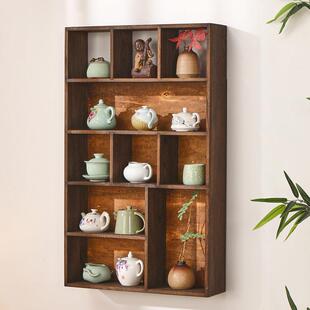 实木壁挂式博古架多宝阁中式茶具茶杯置物架挂墙展示隔断茶架