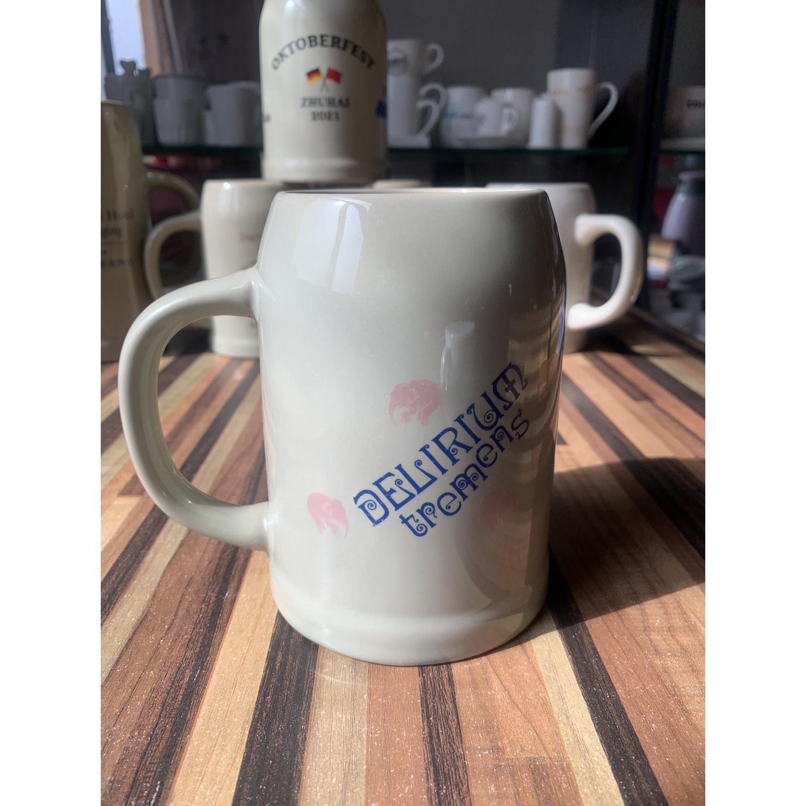 老款泰国粉象陶瓷大啤酒杯扎啤杯马克杯水杯促销广告杯子复古时尚