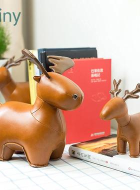 台湾zuny 驼鹿驯鹿小鹿 皮质纸镇书挡门挡 圣诞礼物 家居摆件