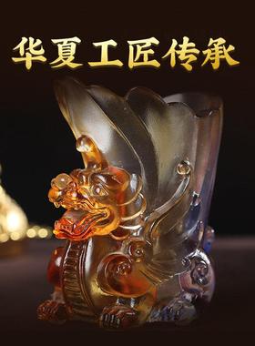 灵机生活馆霸王飞天貔貅古法文昌笔筒办公室书房会议室办公桌摆件