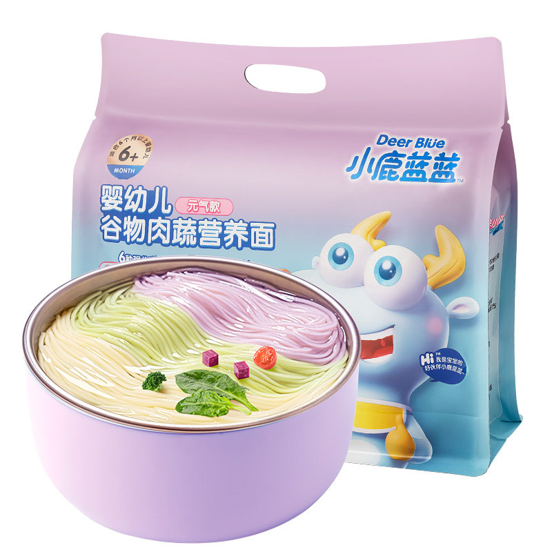 小鹿蓝蓝婴幼儿成长面条添加钙铁锌多维多谷物肉蔬面送宝宝辅食谱