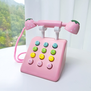 木制仿真电话机儿童过家家玩具老式手拨号复古座机打电话角色扮演