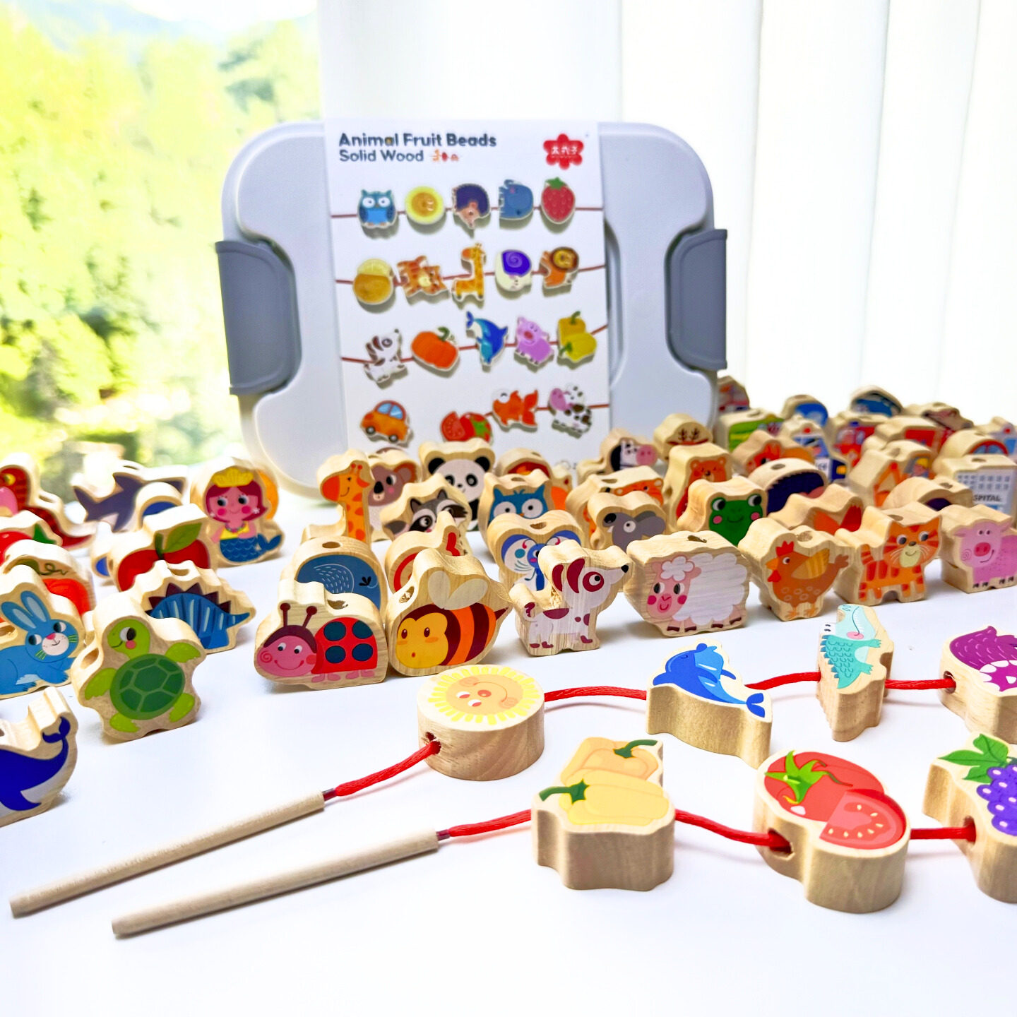 实木串珠儿童益智玩具穿绳子大颗粒蒙氏早教积木宝宝精细动作训练