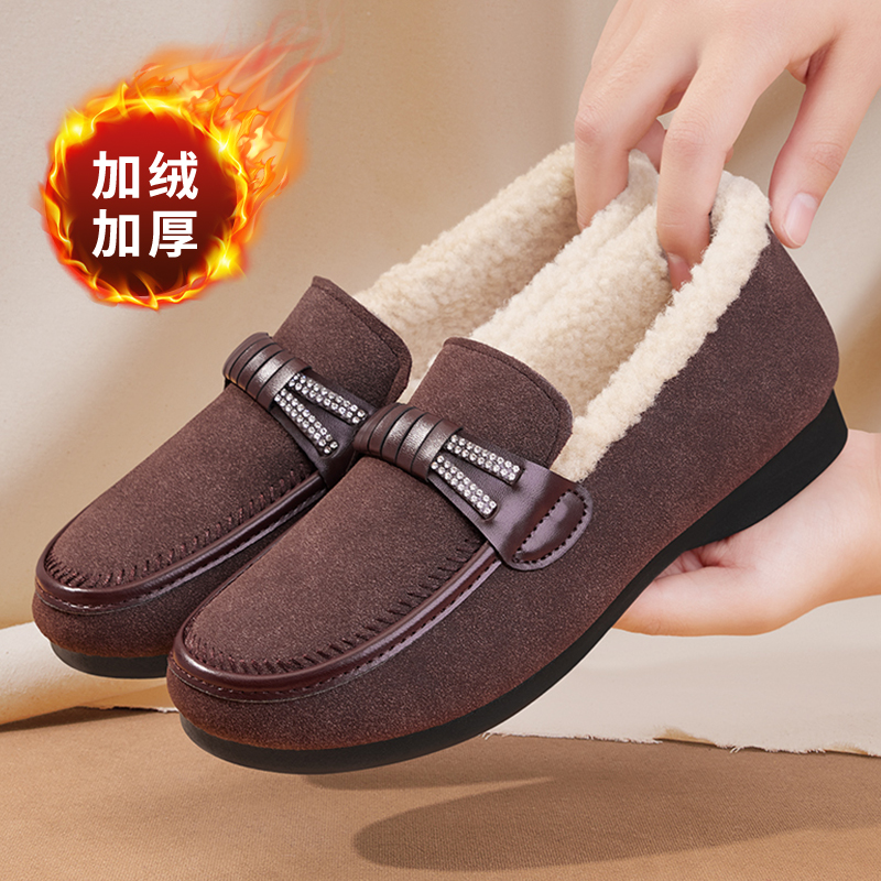 老北京棉鞋女冬季加绒妈妈豆豆鞋