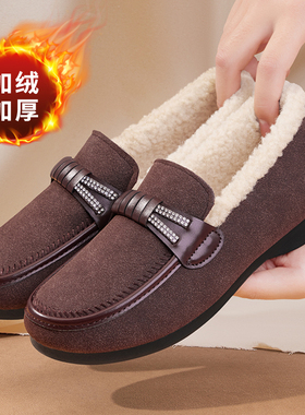 老北京布鞋女冬2025新款加绒保暖豆豆鞋奶奶防滑软底休闲妈妈棉鞋