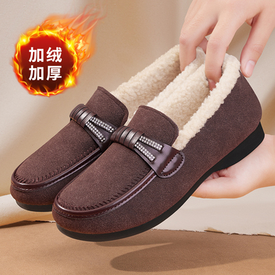 老北京棉鞋女冬季加绒妈妈豆豆鞋