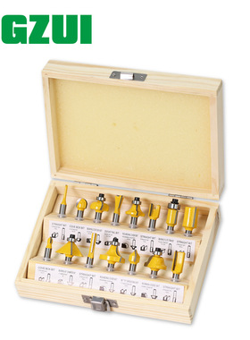 15件套木工铣刀套装15PC黄色 木工雕刻机/电木铣/修边机 刀头套装