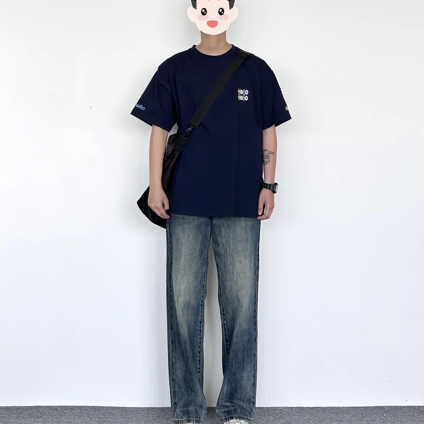 男装2025新款夏装宽松t恤男夏天套装一整套男衣服搭配牛仔裤套装