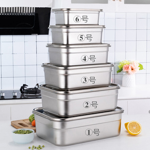 商用304不锈钢保鲜盒长方形饭盒带盖 冰柜菜品展示盛菜盆加大容量