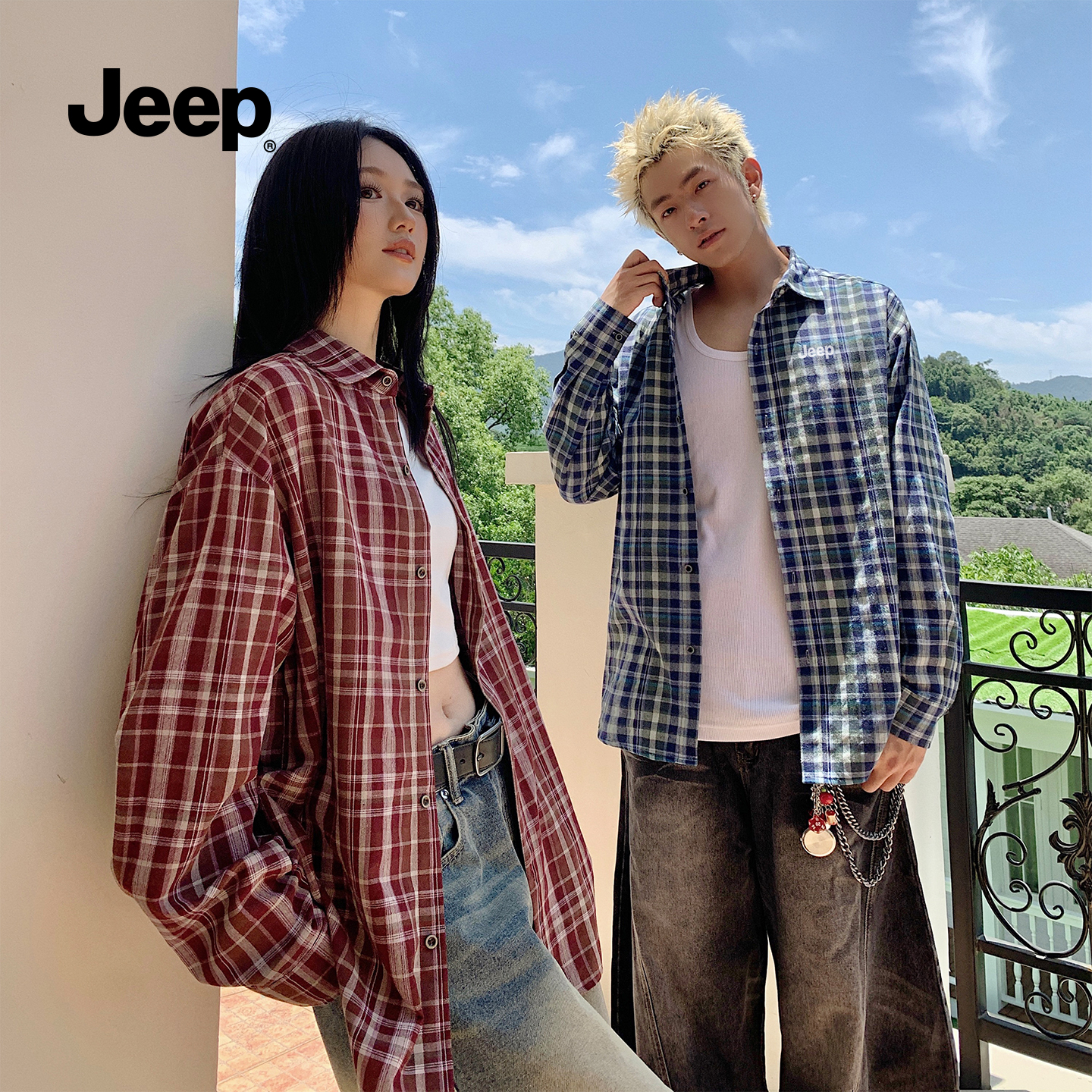 jeep吉普复古格子衬衫男士上衣