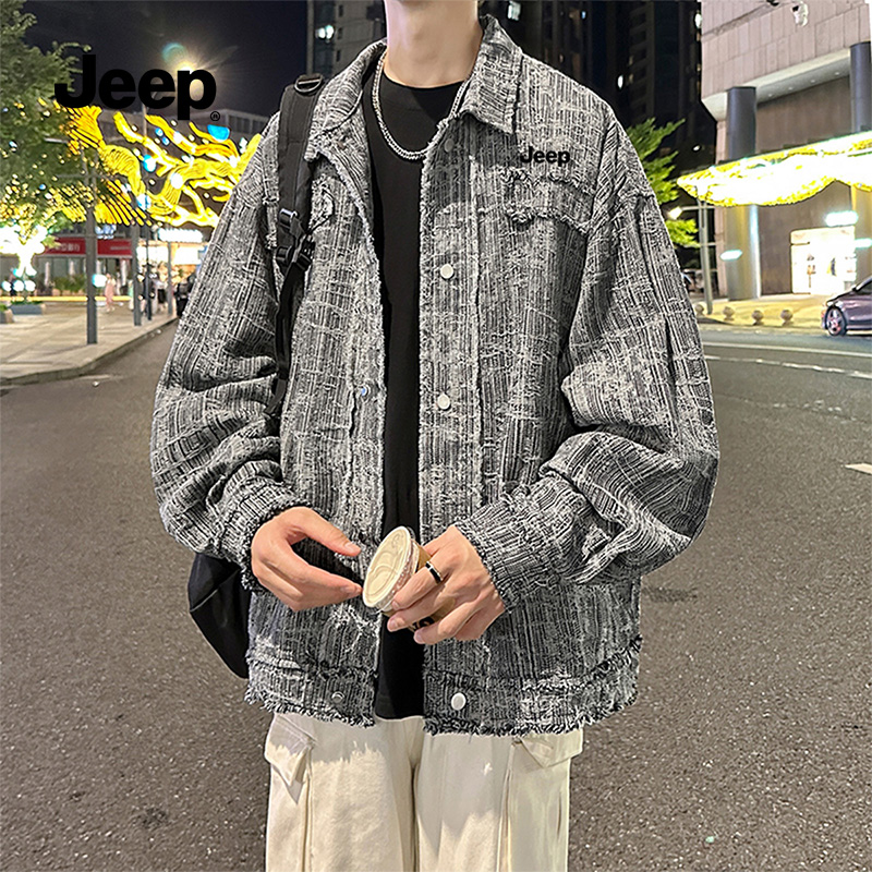 Jeep吉普牛仔夹克男扎染夹克上衣