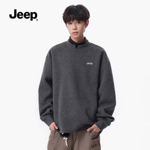 Jeep吉普德绒半高领加厚卫衣男